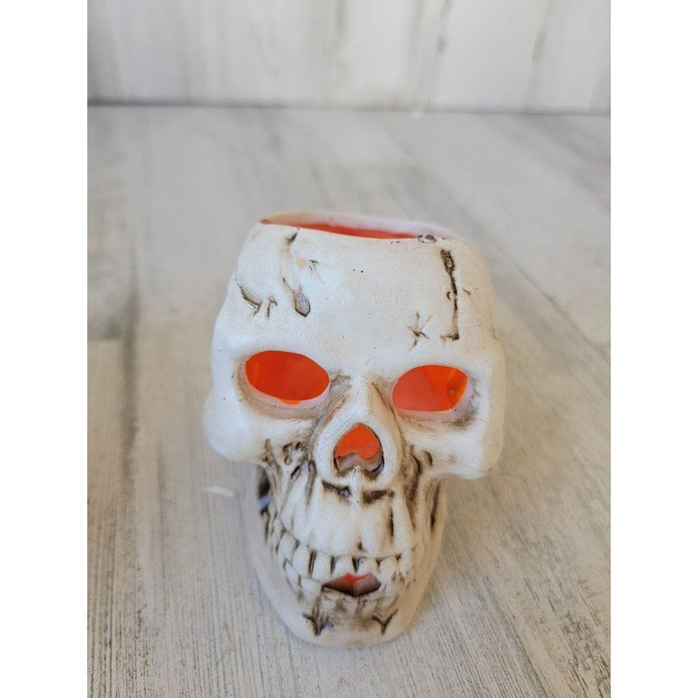 Skeleton head orange AS‎ IS ceramic tealight holder candle Halloween home decor
